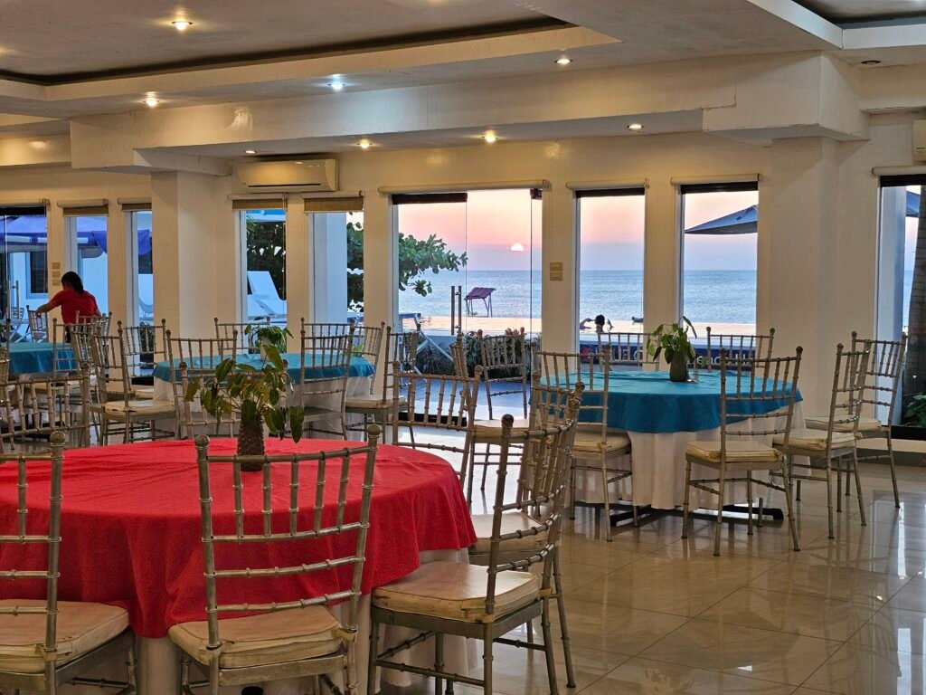 Restaurant with sea view windows