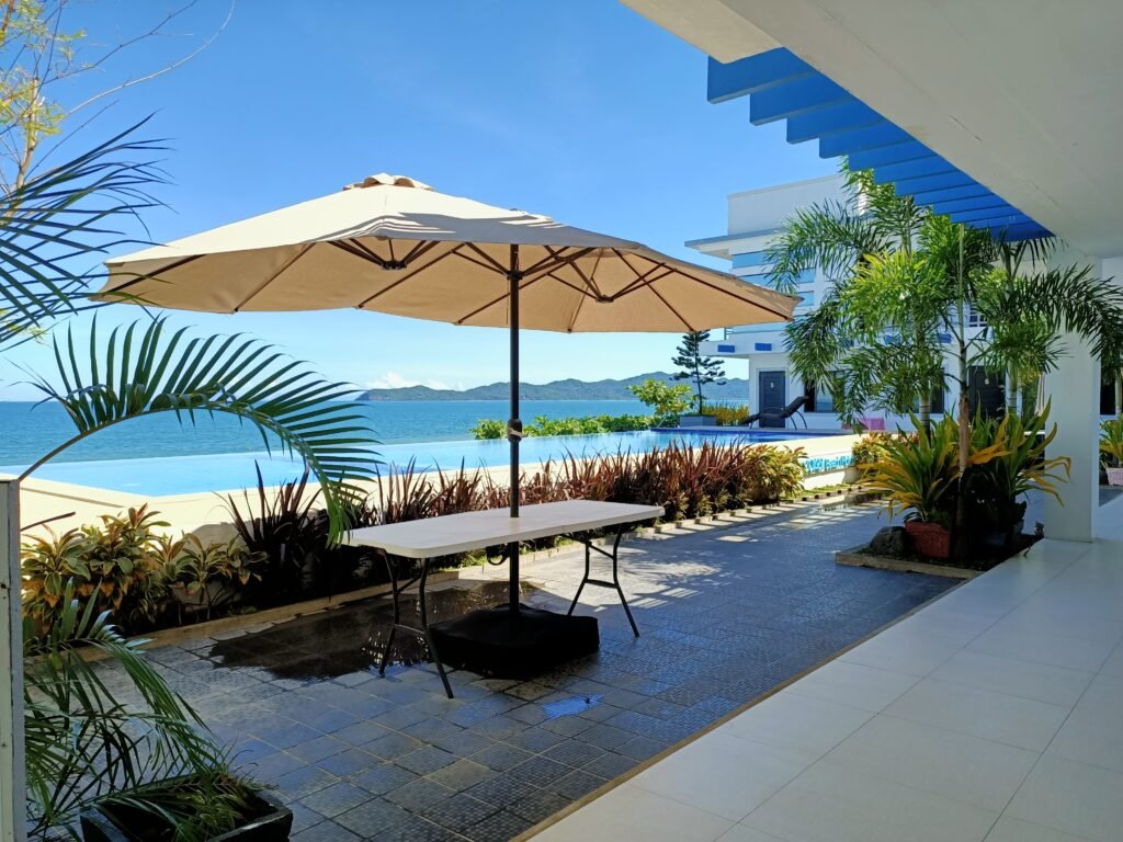 Beach umbrellas by the pool